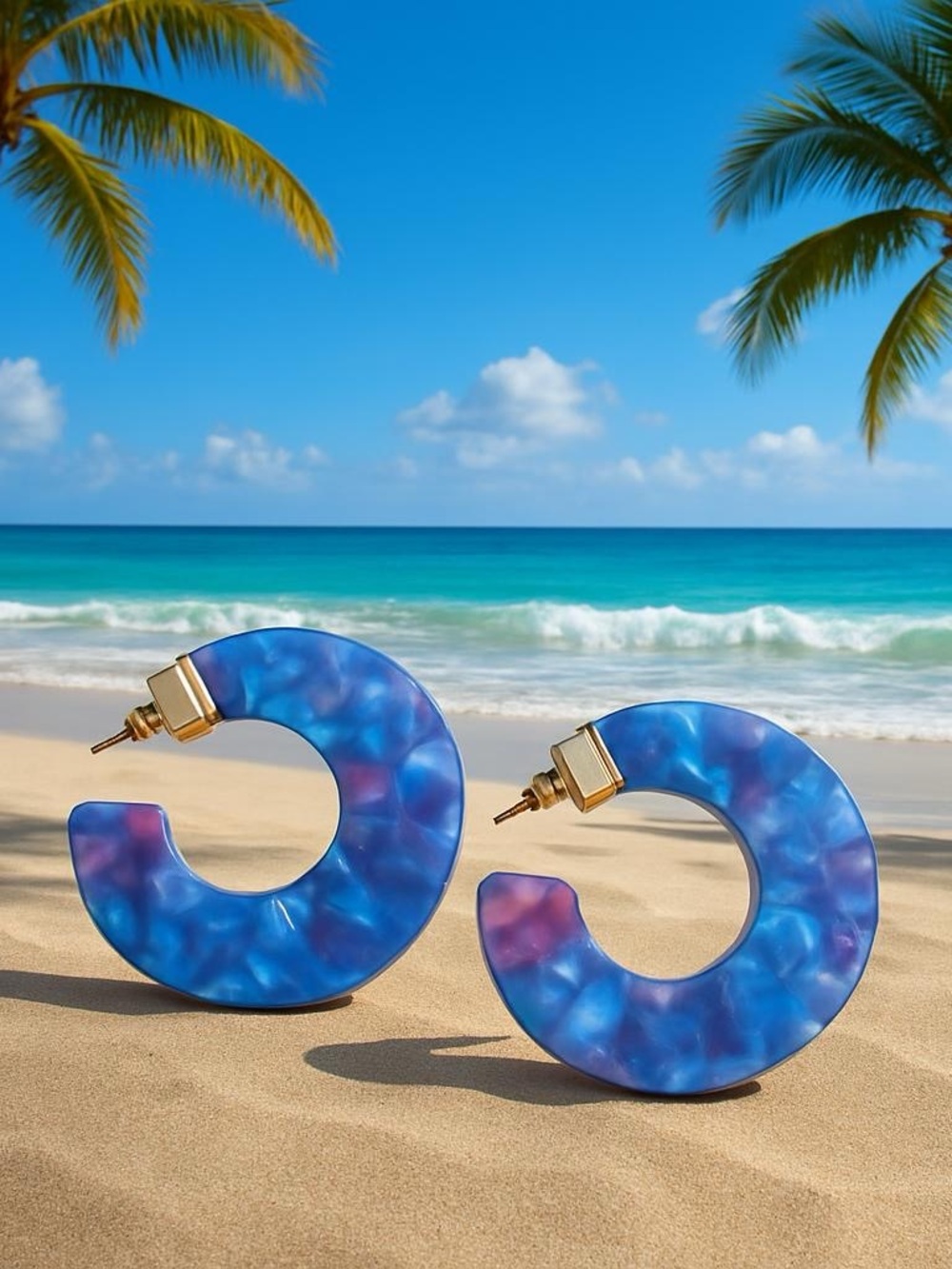 Blue Purple Marbled Hoop Earrings